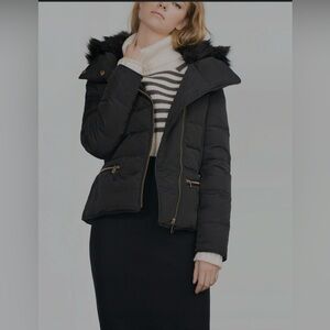 Zara Black Puffer Jacket with Faux Fur Trim